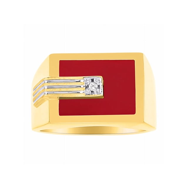 RYLOS Mens Rings 14K Yellow Gold Designer Ring With Centered Diamond and Red Quartz Rings For Men Men's Rings Gold Rings Sizes 8,9,10,11,12,13 Mens Jewelry