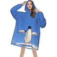 thumbnail image 4 of Cute Penguin Print Oversized Blanket Hoodie, Wearable Blanket Adult For Women Men And Teenager, Super Soft Warm Flannel Fluffy Hooded Blankets Sweatshirt With Big Pocket, 4 of 8