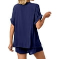 thumbnail image 2 of Hanerdun Women 2PCS Pajamas Sleepwear Female Short Sleeve Top & Shorts Pjs Set Dark Blue S, 2 of 6