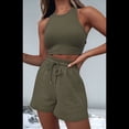 thumbnail image 4 of Conjuntos de Verano para Mujer, Conjunto Informal de 2 Piezas con Top Corto y Pantalones Cortos de Punto Gofre, Ropa de Dormir, Verde , Talla S, 4 of 9