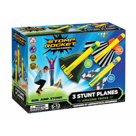 Stomp Rocket Stunt Planes, Airplane Launcher for Kids, includes 3 Foam Planes that Perform Different Tricks and Adjustable Launch Stand, Ages 5 and up