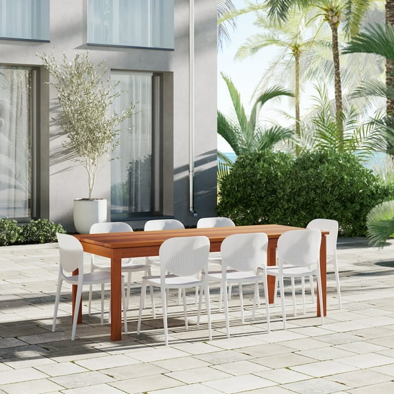 Amazonia Sunnywood 9- Piece Eucalyptus Wood Outdoor Dining Set White