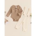 thumbnail image 3 of FEORJGP Toddler Baby Boys 2Pcs Casual Outfits 0 3M 6M 9M 12M 18M Infant Long Sleeve Rompers Solid Color Turn-Down Collar Jumpsuits and Suspender Pants Comfy Daily Clothes Set for Spring Fall, 3 of 7