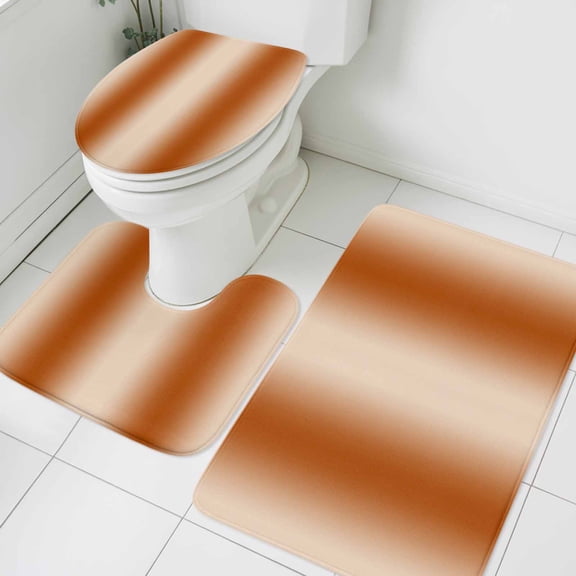 Burnt Orange Ombre Bathroom Rugs Set Gradient Color Non Slip Absorbent Soft Bath Mats 3 Piece Set with Bathroom Rug, U-Shaped Floor Mat, Toilet Seat Cover Small Size