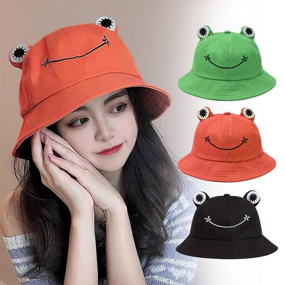 Cute Frog Bucket Hat for Women & Men - Adjustable Polyester Sun Hat for Spring & Summer Outdoor Travel