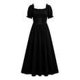 thumbnail image 2 of Women's Renaissance Peasant Dress Short Puff Sleeve Square Neck Lace Up Corset Vintage Medieval Irish Wench Maxi Dress for Halloween Cosplay Festival, 2 of 9