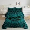 thumbnail image 2 of Erosebridal Rose Skull King Comforter Set,Teal Black Halloween Gothic Bedding Sets Exotic Damask Floral Skull Bedding Comforter Sets Adults Goth Hippie Skeleton Quilt Set 3 Pcs, 2 of 6