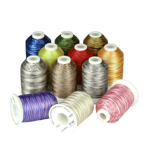 Simthreads 12 Variegated Colors Embroidery Machine Thread 1100 Yards Each for Janome Brother Pfaff Babylock Singer Bernina Husqvaran and Most Sewing Embroidery Machines
