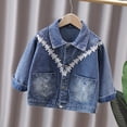 thumbnail image 4 of RoamHome Girls Denim Jacket Long Sleeve Button Down Jean Coat with Floral Lace Detail Pockets Lapel Casual Outerwear for Toddler Big Girls, Autumn Winter Daily School Wear, 4 of 8