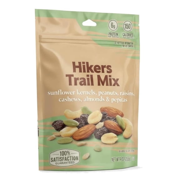 Hikers Classic Mountain Trail Mix: Sunflower Kernels, Peanuts, Raisins, Cashews, Almonds, and Pumpkin Seeds, Pepitas, Hight Protein Snack Snacking Nut Food, Nice 9oz Bag
