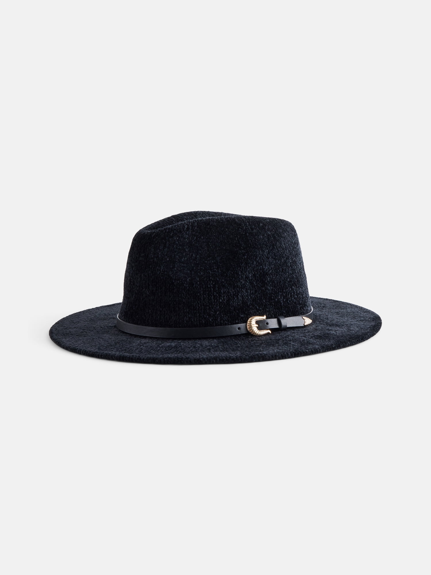 Scenario Women's Chenille Knit Fedora with Croissant Buckle, Black