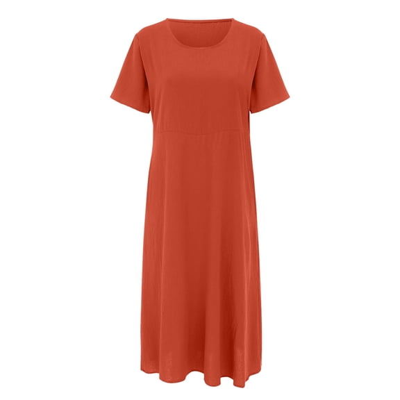 Women's Casual Solid Short Sleeve Round Neck Loose Pocket Dress