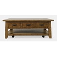thumbnail image 5 of Jofran Telluride Rustic Distressed Acacia 50" Coffee Table with Caster Wheels and Pull-Through Drawers, 5 of 9