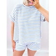 thumbnail image 5 of 2 Piece Sets for Women Summer Outfits Cute Stripe Knit T Shirts Shorts Matching Lounge Set S, 5 of 7