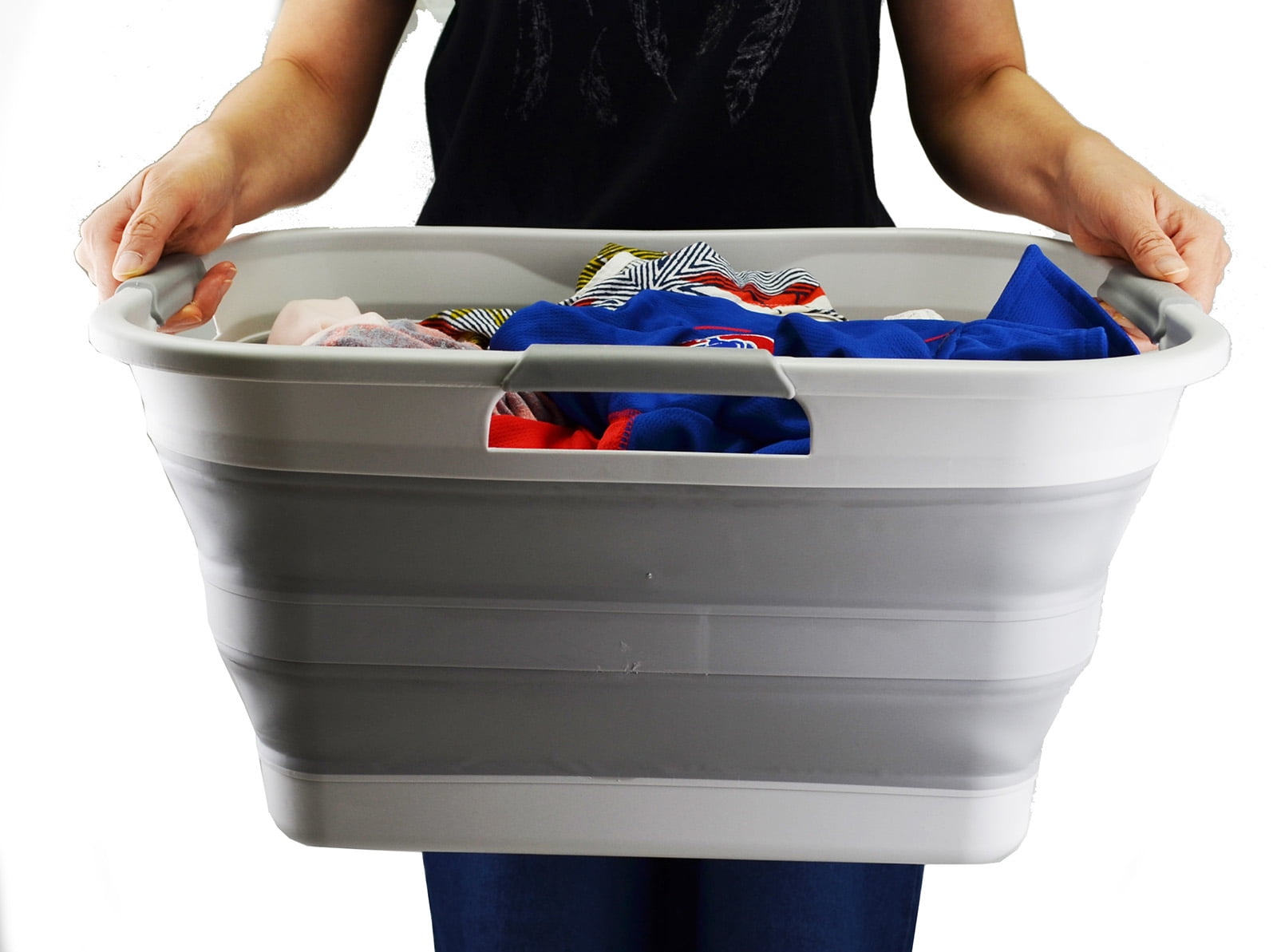 SAMMART 30L(8 gallon) Collapsible Plastic Laundry Basket - Foldable Pop Up Storage Container/Organizer - Portable Washing Tub - Space Saving Hamper/Basket - Water Capacity 24L(6.3 gallon)