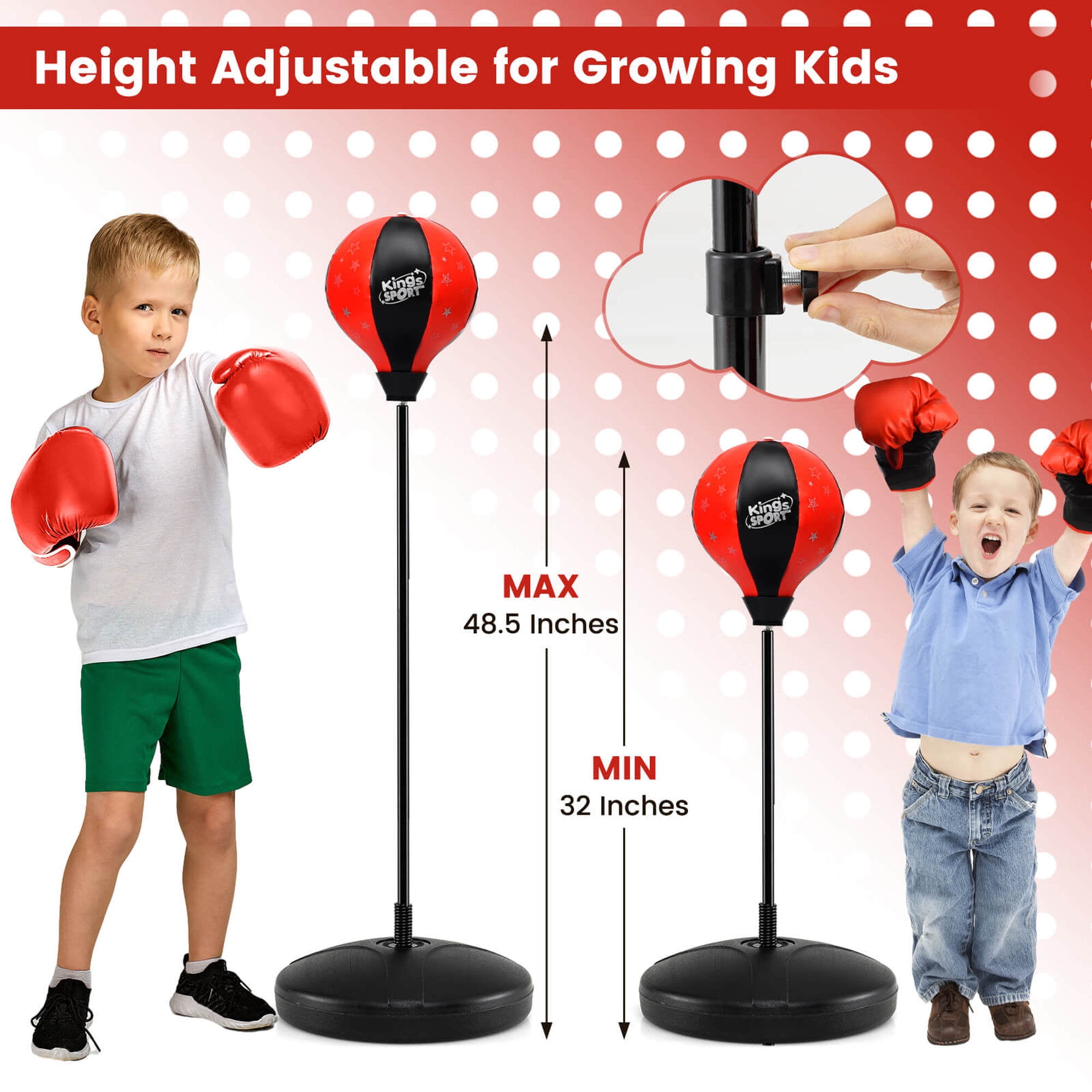 Costway Kids Punching Bag Toy Set Adjustable Stand Boxing Glove Speed Ball with Pump Red