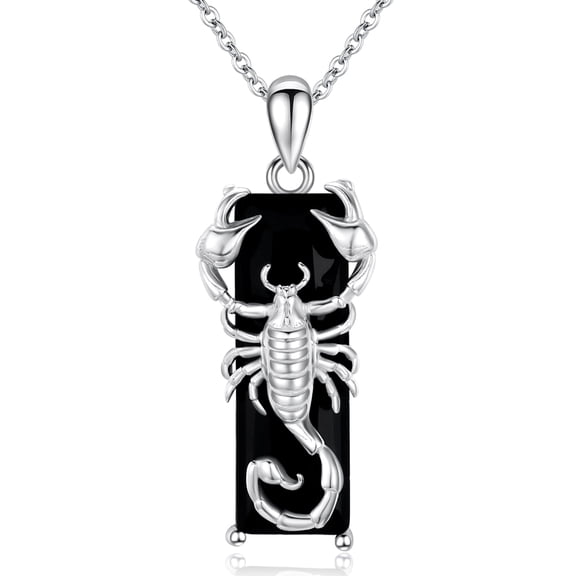 TANGPOET Scorpion Necklace Sterling Silver Scorpion Scorpio Pendant Necklace Black Crystal Scorpio Jewelry for Men Women