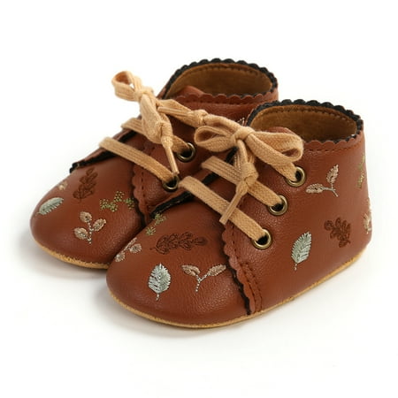 

Michellecmm Baby Girls Casual PU Flat Spring Autumn Anti-Slip Sole Flower Embroidery Infant Toddler Shoes