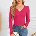 thumbnail image 6 of vigerkar Womens Long Sleeve Shirts V-Neck Rib Knit Slim Fit Tops Casual Stretch Basic Tee Going Out Top Fall Fashion (Hot Pink, L), 6 of 6