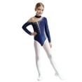 thumbnail image 3 of TTAO Kids Girls Sparkly Long Sleeve Gymnastics Leotard Ballet Dance Bodysuit and Athletic Leggings Hair Band Set Navy Blue 14, 3 of 5