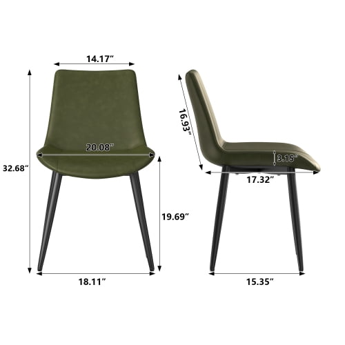 4 Pcs PU Leather Dining Chairs, Stain-Resistant & Waterproof, Heavy-Duty Carbon Steel Legs, High-Density Sponge Seat, Adjustable Feet for Kitchen, Living Room, Dining Room, Olive Green
