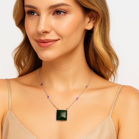 Nephrite Jade - Canada & Amethyst 925 Sterling Silver Necklace Jewelry N-1012 SDN1930
