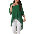 thumbnail image 1 of INSPIRAR CHIC Blusa de Chifón Asimétrica de Cuello Redondo con Mangas de 3/4 y Volantes en Verde Oscuro Talla S, 1 of 6