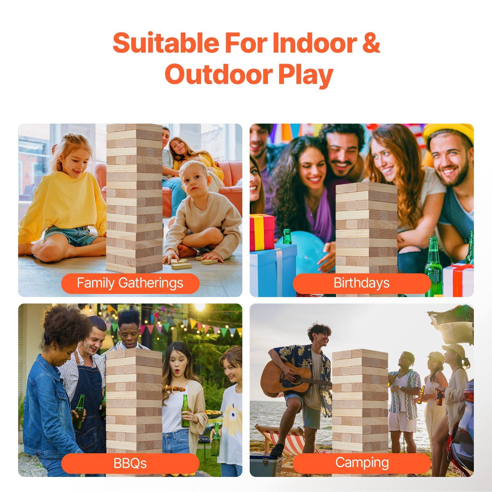 Tumbling Timber Toy 54 Blocks Large Tumble Tower Blocks Game Made from Premium Pine Wood with Zipper Carry Bag, Erasable Scoreboard and Marker Pen, Perfect for Indoor and Outdoor Family Fun and Party