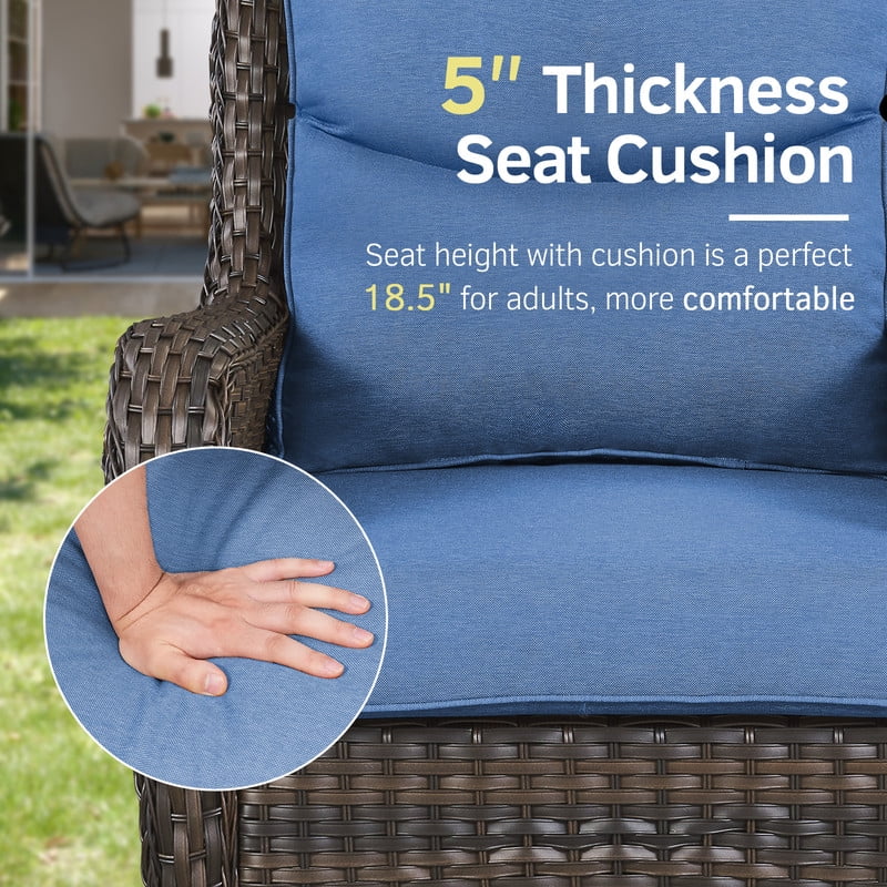 PARKWELL 3-Piece Patio Wicker Chairs Swivel Rocker Set,Outdoor High Back Swivel Glider Rocking Lounge Chairs with Side Table for Patio Deck Garden,Brown/Navy