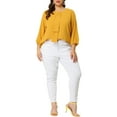 thumbnail image 2 of Unique Bargains Women's Plus Chiffon Top Round Neck Ruffle Work Blouse 1X Yellow, 2 of 7
