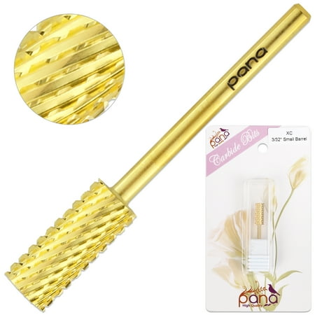 

USA PANA 3/32 Shank Size Professional - Flat Top Small Barrel Head - Nail Carbide Bit for Dremel Machine (Extra Coarse Gold)