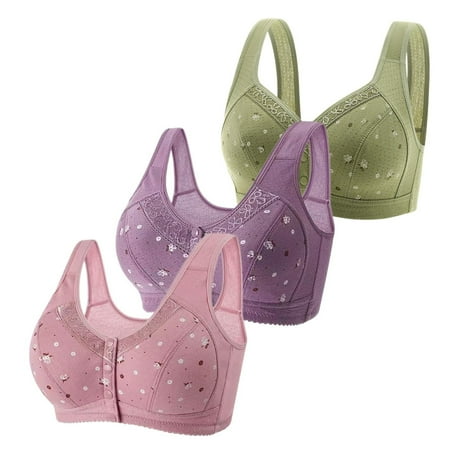 Baodmurt Front Closure Bras Set for Women Lounge & Sleep Tie-Front Lingerie  Underwear  Green+Purple+Dark Pink 38B