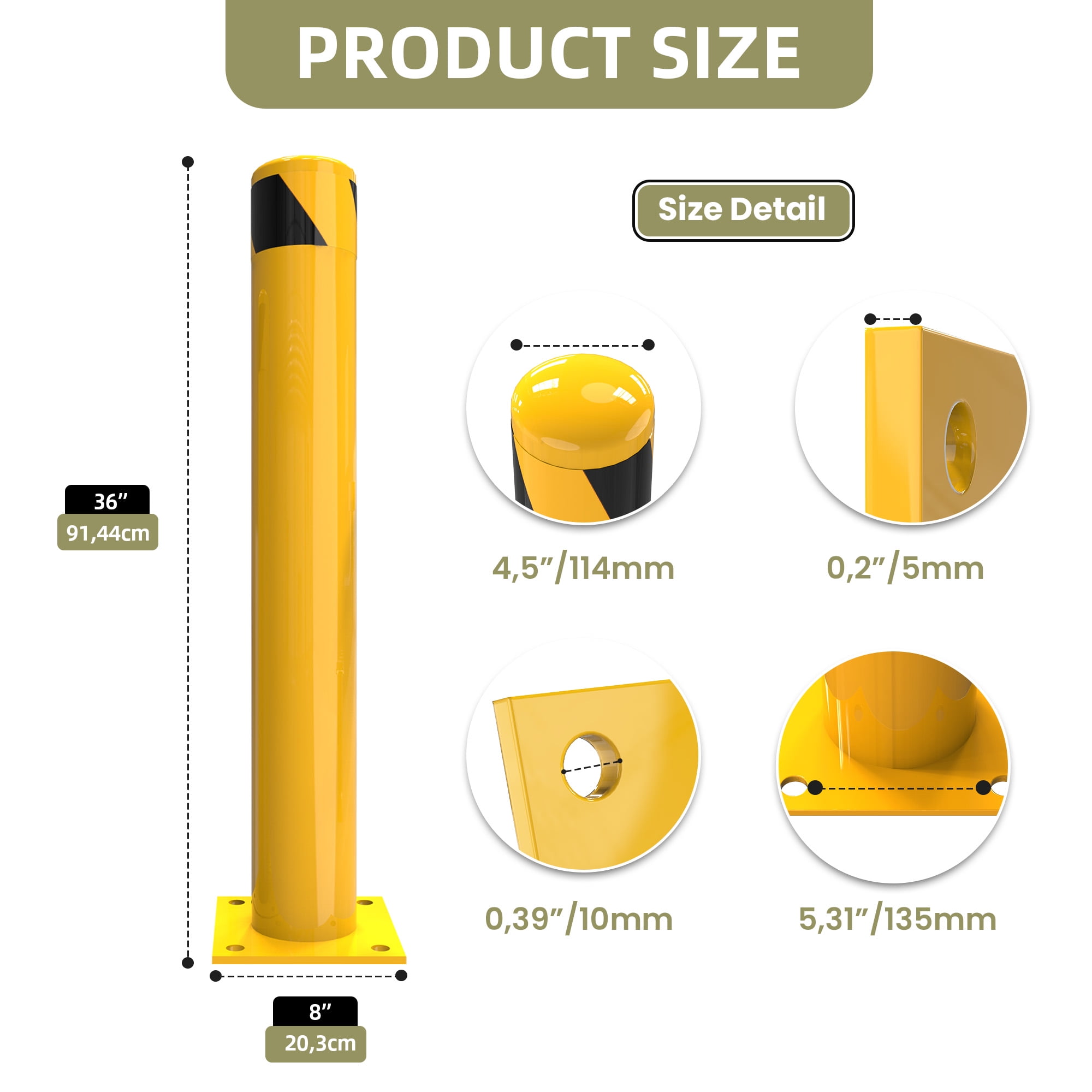 Uforic 4-Piece 36 inch Yellow Safety Bollard Post – Durable Steel Traffic Barrier for Parking Lots & Warehouses