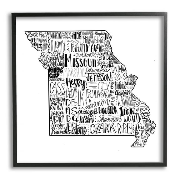 Stupell Industries Various Typography Cities Missouri State Graphic Art Black Framed Art Print Wall Art, Design by The Saturday Evening Post