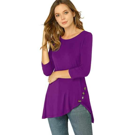 DARING DIVA Women's Casual Stretchy Tunic Asymmetric Hem Top XS Purple