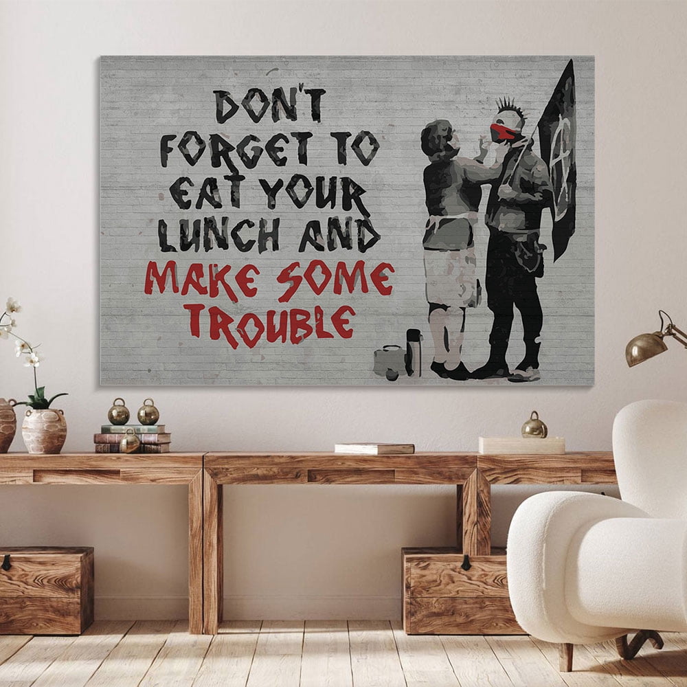 Banksy Make Some Trouble - Wall Art Canvas Print - Makes a Great Gift for Home Decor, Living Room, Bedroom(12" W x 8" H，Framed)