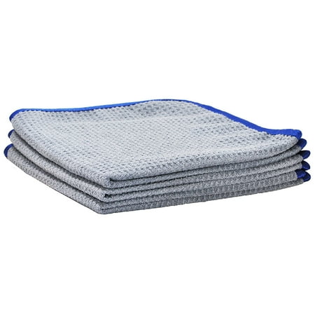 Microfiber Waffle - Ultraplush Premium Waffle Microfiber Towels by Detailer 365 | 400 GSM Thread Count for Ultra Smooth Polishing and Drying | Super Absorbent with Silk Lined Border (3 Pack, Grey/Blue 16