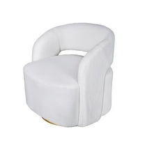 Benjara Xion 30" Swivel Accent Chair- White Fabric Upholstery- Gold Iron Base