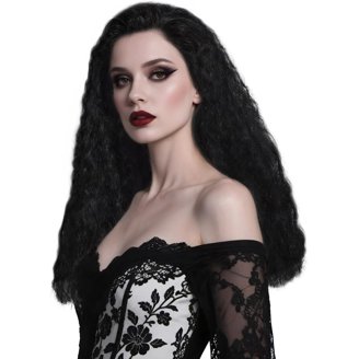 Womens 30 Inch Long Black & White Streak Witch Vampire  display picture 3