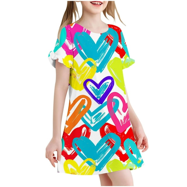 RXIRUCGD 2025 Vêtements d'Été pour Enfants 3-12 Ans Mode Imprimée Pyjama Rêveur Mi-Mollet Chemise de Nuit