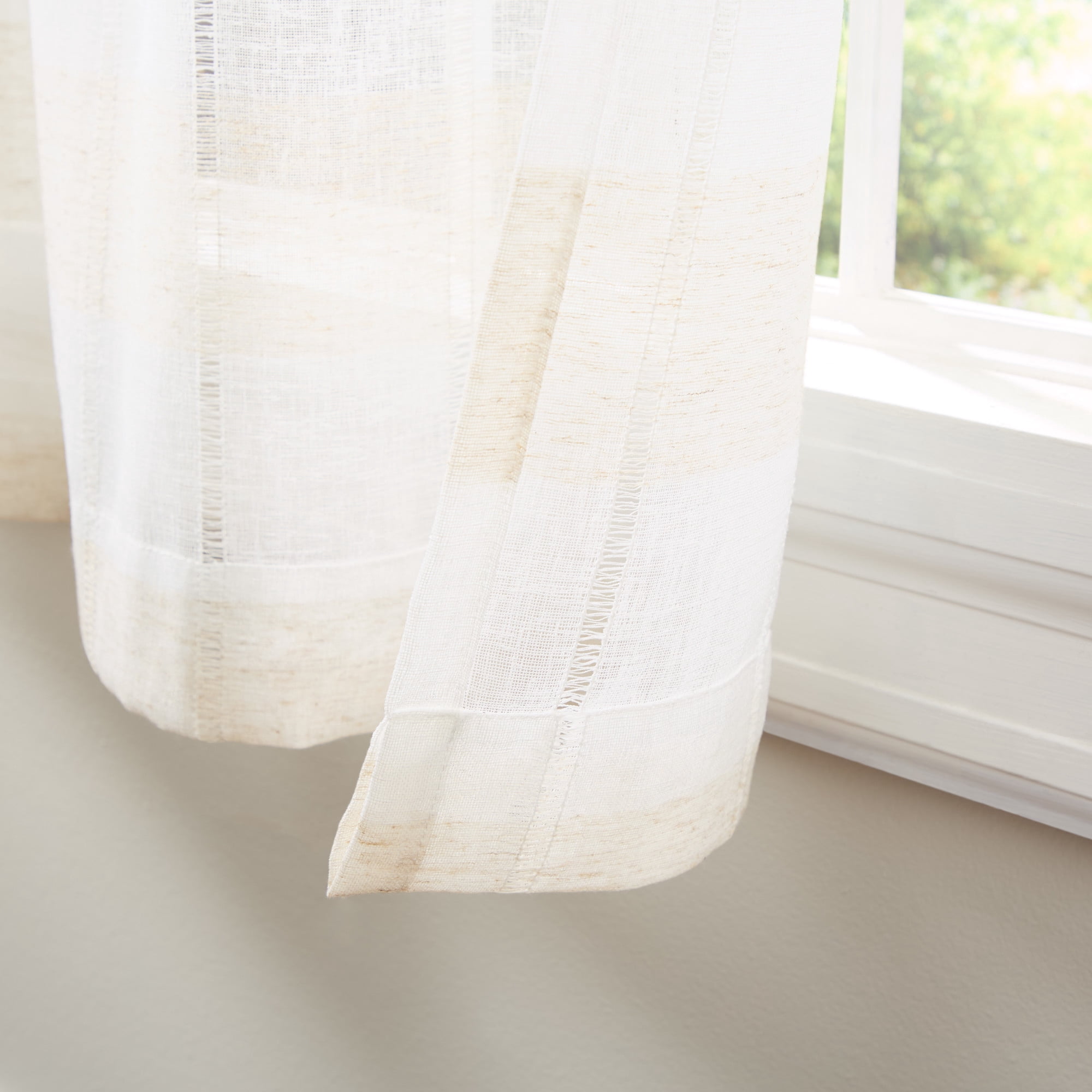TOWN & COUNTRY BASICS Pax Semi-Sheer Stripe, Light Filtering Indoor Curtains 2-Pack Linen/White, 50"x96"