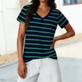 thumbnail image 4 of DHFJKG Women's Striped T Shirts Casual V Neck Short Sleeve Regular Fit Summer Top Casual Graphic Tee Comfortable Tops, 4 of 9