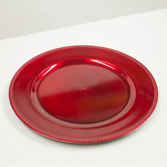 Kashi Home Decorative Beaded Border Charger Plate, 13" Round, Red, Acrylic Plastic