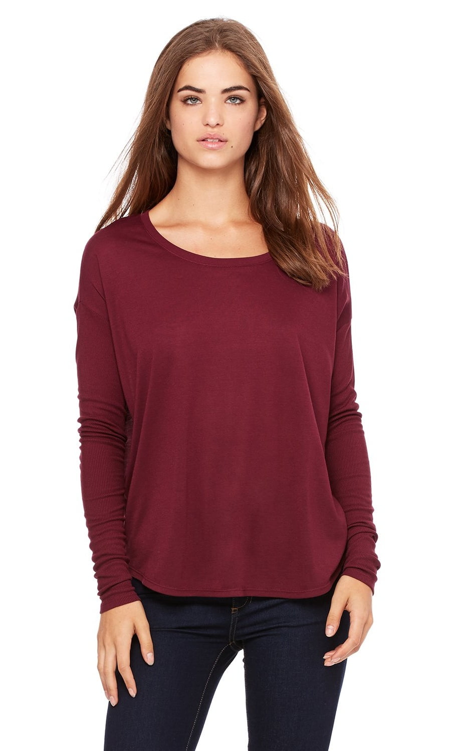 kiryuyriK Rib Jersey Long-T-Shirts　M Women's Flowy Rib Long Sleeve T-Shirt - Walmart.com