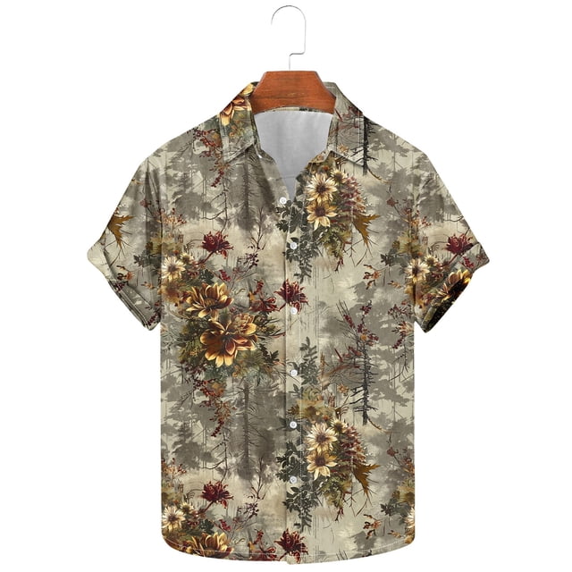 Styesk T-Shirts pour Hommes Mode Été Imprimé Floral Manches Courtes Chemise à Col