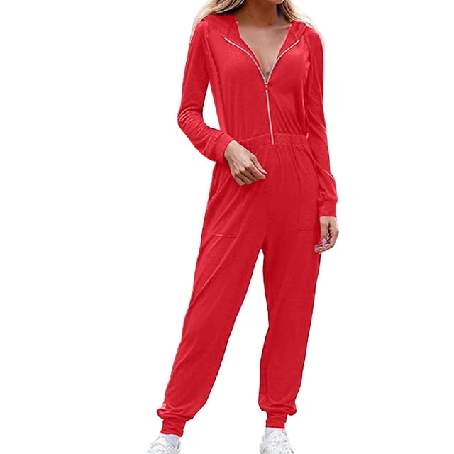 HBFAGFB Combinaison à Manches Longues pour Femmes Fermeture Éclair Décontractée Simple Confortable Rouge Taille g