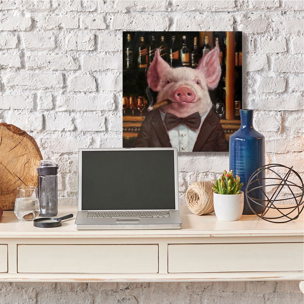 Stupell Industries Classy Pig at Cigar Bar Farm Animal Painting Designed by Lucia Heffernan