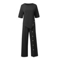 thumbnail image 5 of Womens Two Piece Outfits Casual Loose Long Sleeve Shirts And High Waisted Drawstring Shorts Tracksuit Outfits, Black - L, 5 of 6
