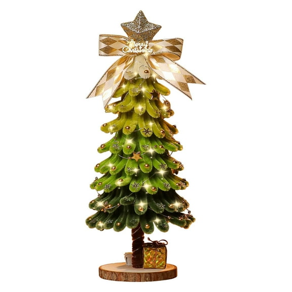 YIKA Twisted Stick Christmas Tree Ornaments - Mini Christmas Tree with Warm Lighting Effect, Fluff, and Festive Bows for Home Decorations