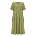 thumbnail image 5 of Casual Loose Dress for Women V Neck Cotton Linen Midi Dress with Pockets Comfy Summer Lounge Sleepwear Outfit, 5 of 7